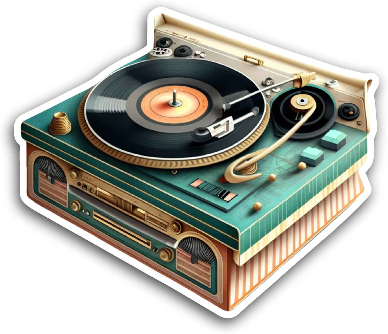 2 (Pieces) 3" and 5" Gramophone Sticker, Waterproof Vinyl Decals for Many Purpose Like Cars, Trucks, Laptops, Phones, Windows and More
