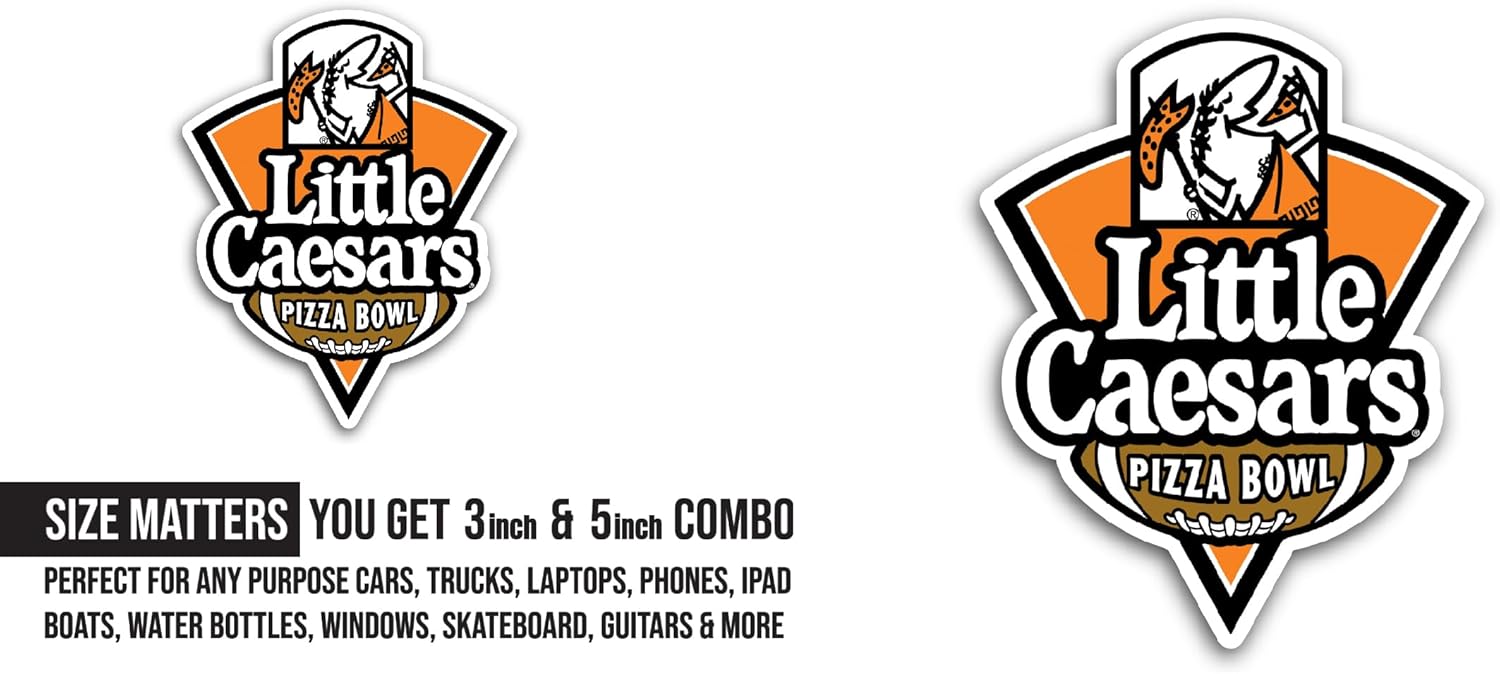 2 (Pieces) 3" and 5" Little C@esars Pizza Bowl Sticker, Waterproof Vinyl Decals for Many Purpose Like Cars, Trucks, Laptops, Phones, Windows and More