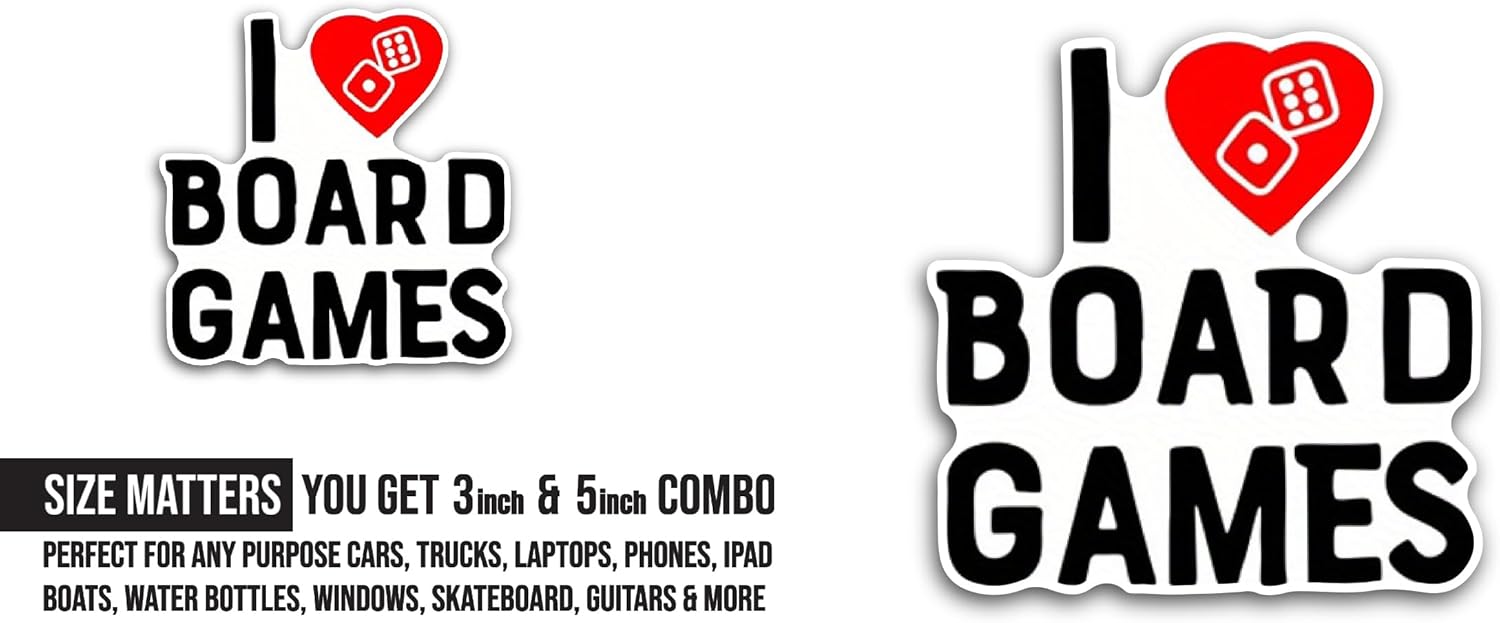 2 (Pieces) 3" and 5" I Love Board Games Sticker, Waterproof Vinyl Decals for Many Purpose Like Cars, Trucks, Laptops, Phones, Windows and More