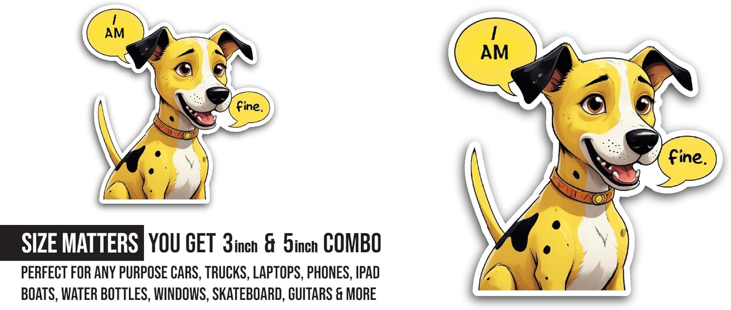 2 (Pieces) 3" and 5" Cute Little Dog Sticker, Waterproof Vinyl Decals for Many Purpose Like Cars, Trucks, Laptops, Phones, Windows and More