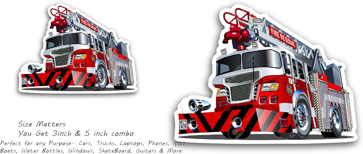 2 (Pieces) 3" and 5" Fire Truck Sticker, Waterproof Vinyl Decals for Many Purpose Like Cars, Trucks, Laptops, Phones, Windows and More