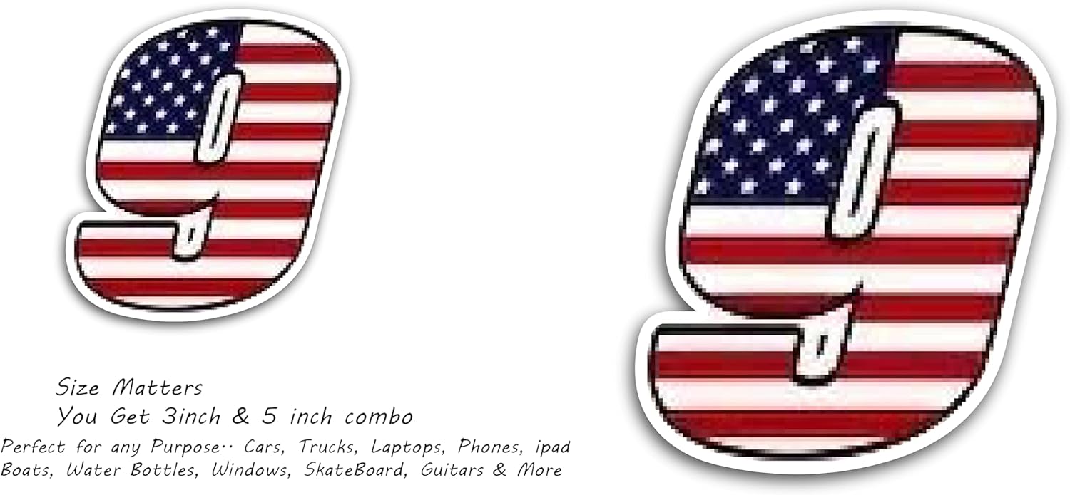 2 (Pieces) 3" and 5" Number Nine in American Flag Color Decal Sticker, Waterproof Vinyl Decals for Many Purpose Like Cars, Trucks, Laptops, Phones, Windows and More