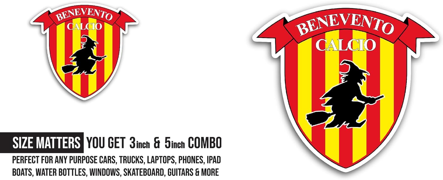 2 (Pieces) 3" and 5" Benevent0 Calcio Logo Sticker, Waterproof Vinyl Decals for Many Purpose Like Cars, Trucks, Laptops, Phones, Windows and More