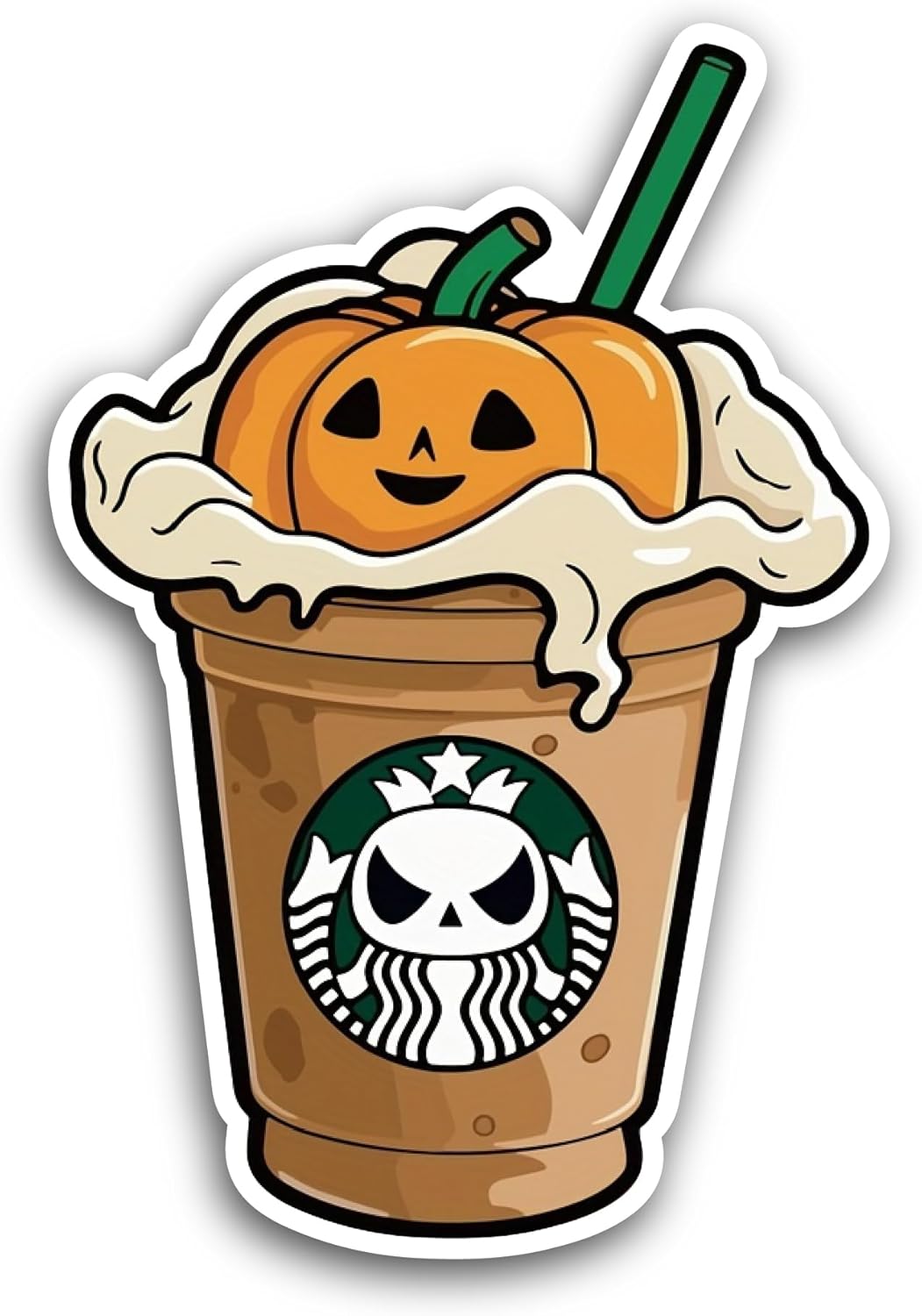 2 (Pieces) 3" and 5" Pumpkin Latte Sticker, Waterproof Vinyl Decals for Many Purpose Like Cars, Trucks, Laptops, Phones, Windows and More