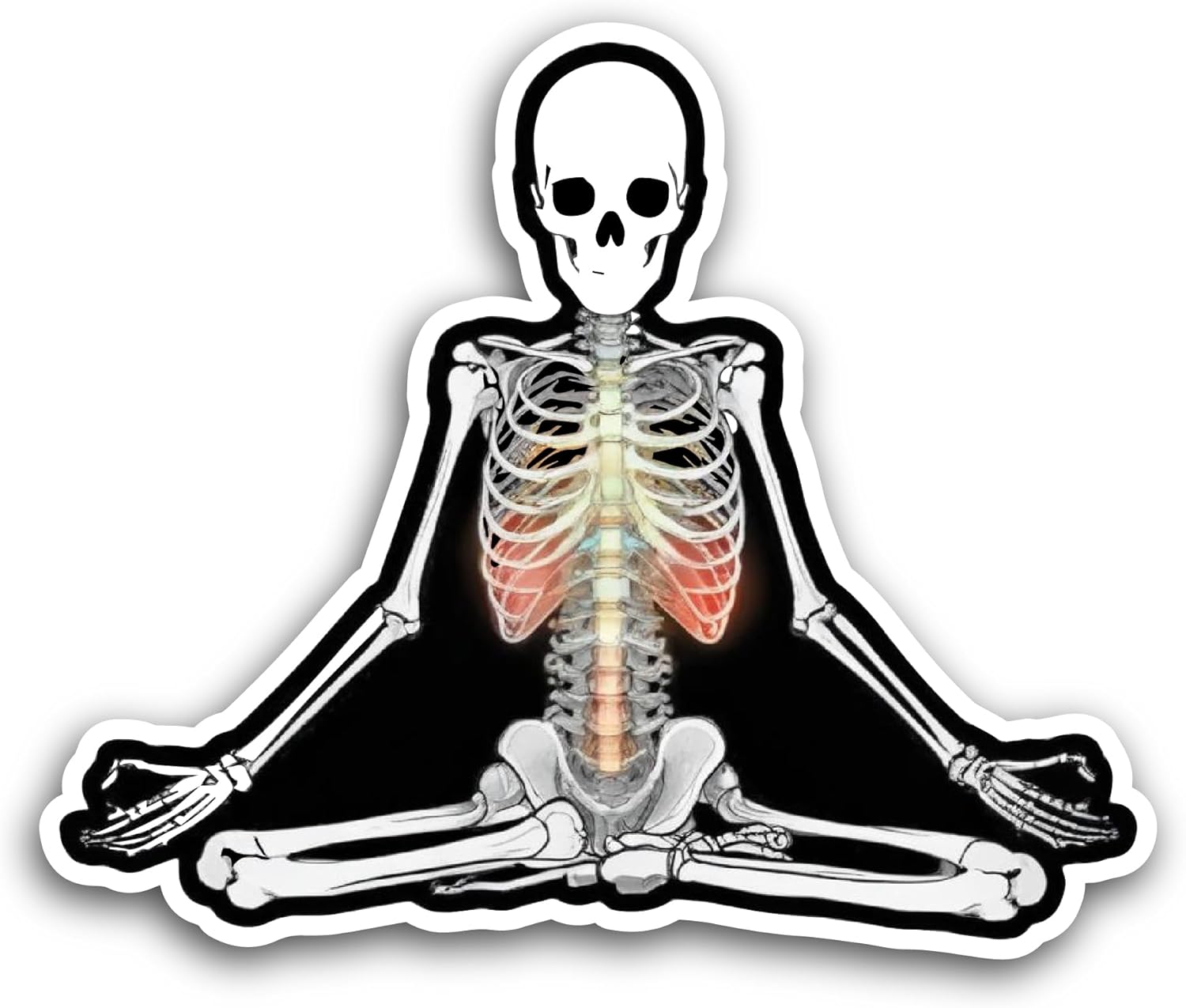 2 (Pieces) 3" and 5" Skeleton Sitting in A Yoga Pose Sticker, Waterproof Vinyl Decals for Many Purpose Like Cars, Trucks, Laptops, Phones, Windows and More