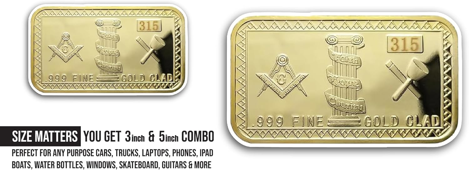2 (Pieces) 3" and 5" Gold Clad Bar Sticker, Waterproof Vinyl Decals for Many Purpose Like Cars, Trucks, Laptops, Phones, Windows and More