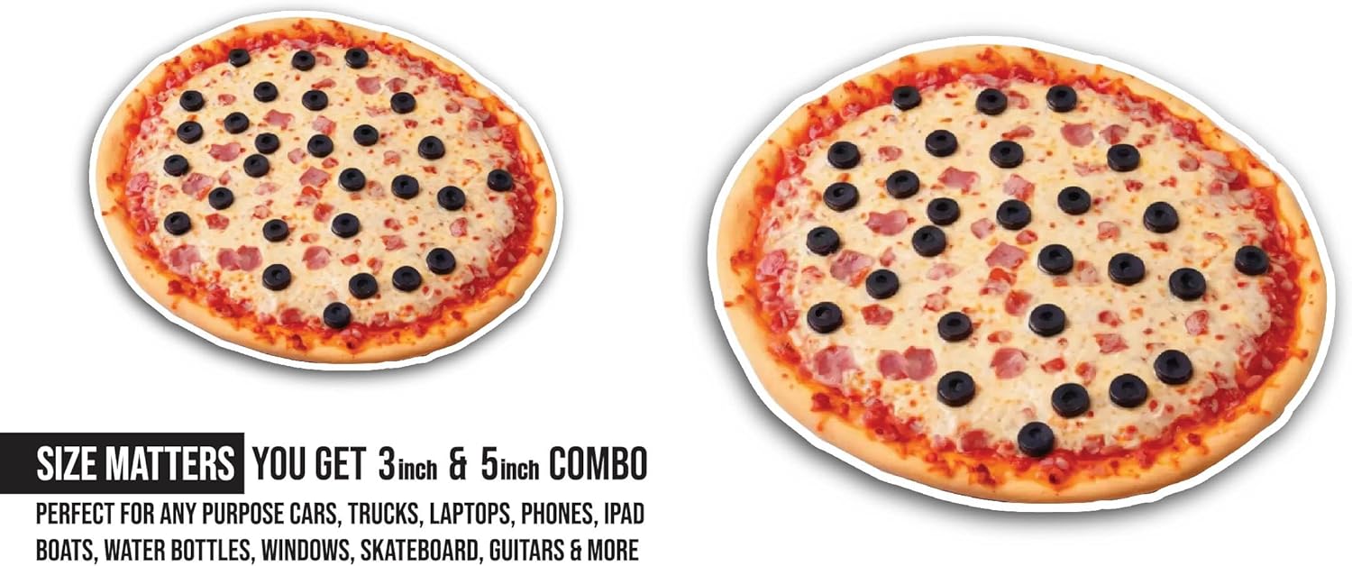 2 (Pieces) 3" and 5" Classic Pizza Sticker, Waterproof Vinyl Decals for Many Purpose Like Cars, Trucks, Laptops, Phones, Windows and More