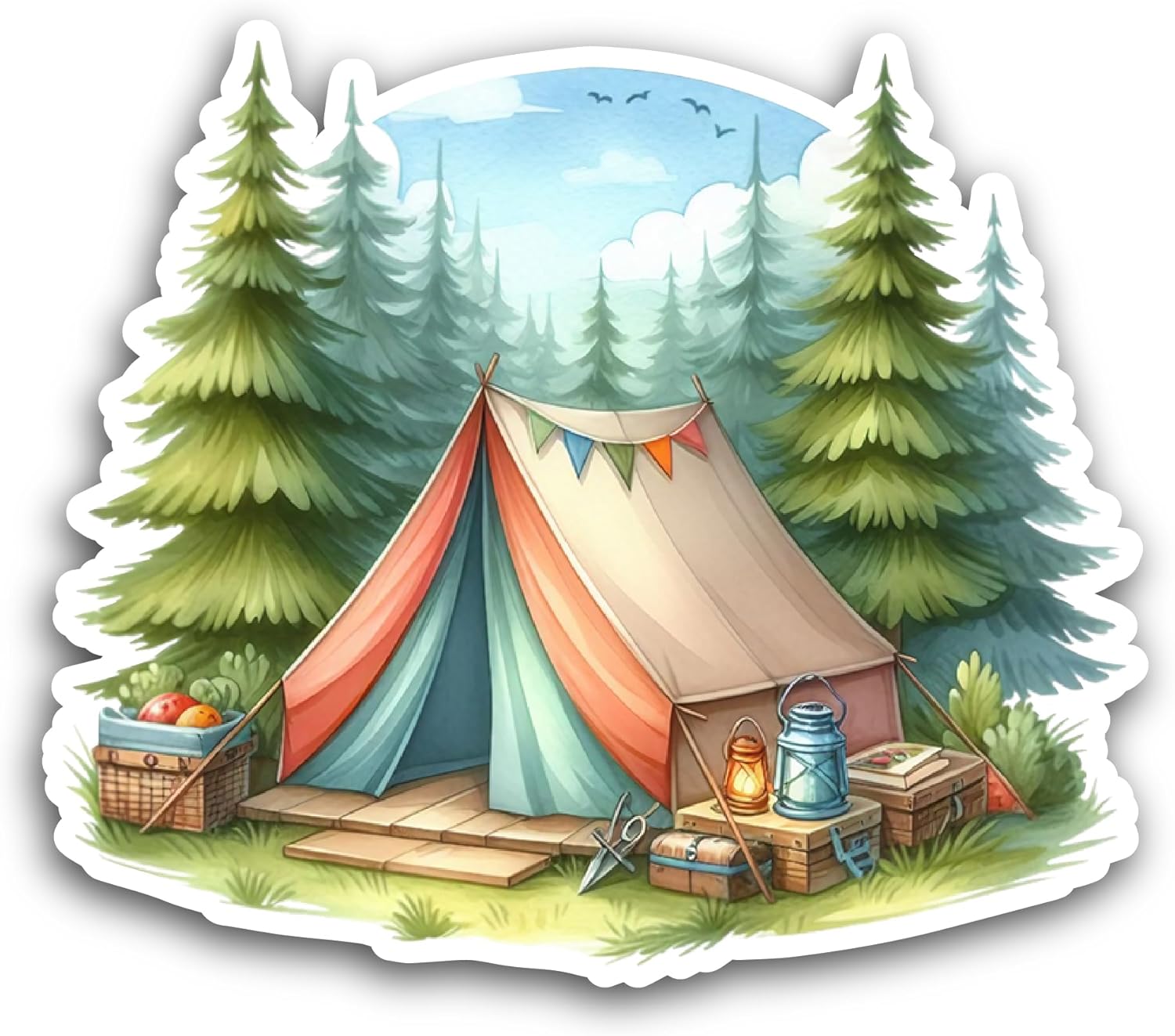 2 (Pieces) 3" and 5" Camping Tent Sticker, Waterproof Vinyl Decals for Many Purpose Like Cars, Trucks, Laptops, Phones, Windows and More