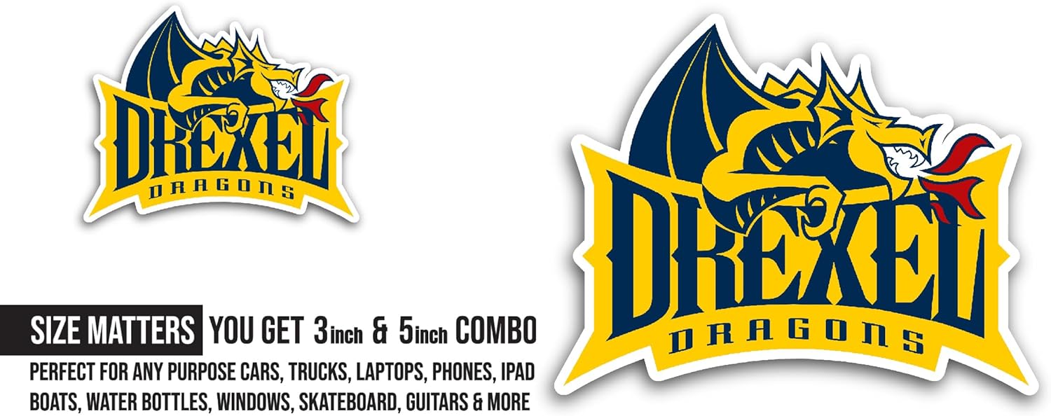 2 (Pieces) 3" and 5" Drexel Drag0ns Sticker, Waterproof Vinyl Decals for Many Purpose Like Cars, Trucks, Laptops, Phones, Windows and More