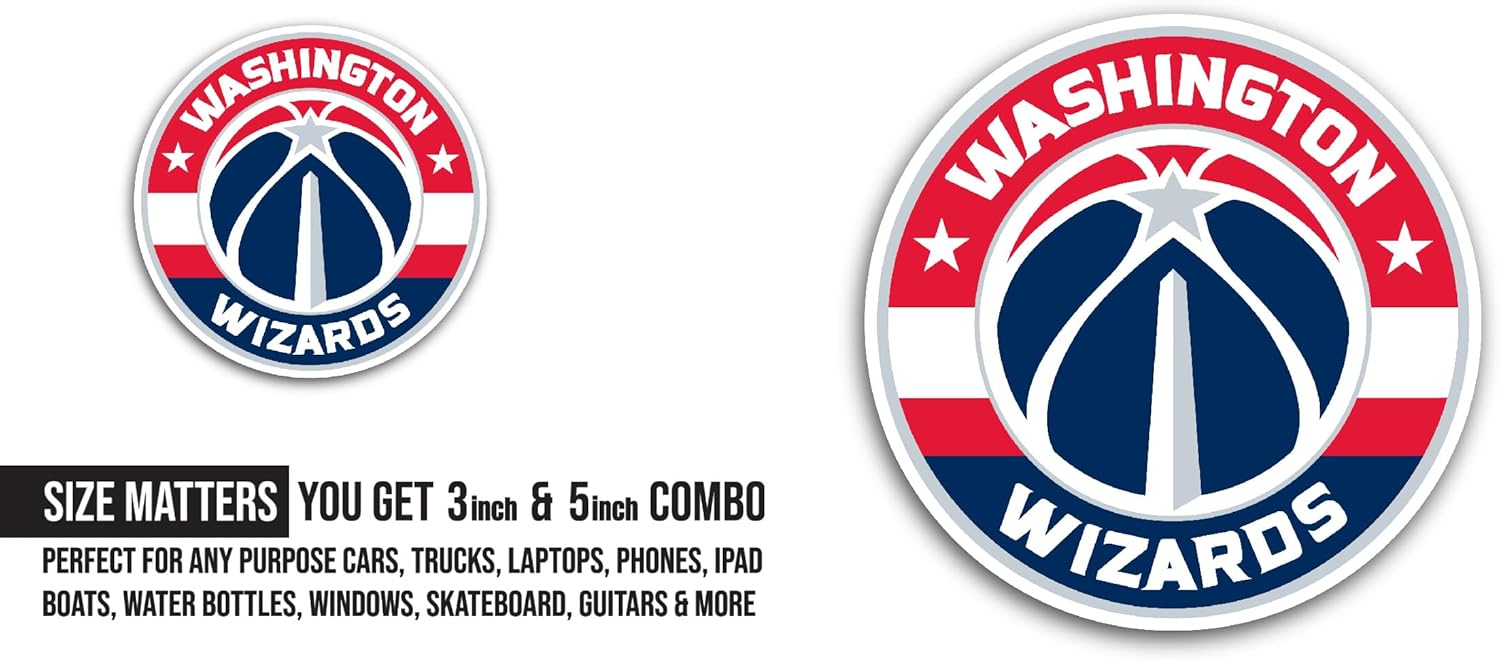 2 (Pieces) 3" and 5" W@shington W1zards Logo Sticker, Waterproof Vinyl Decals for Many Purpose Like Cars, Trucks, Laptops, Phones, Windows and More