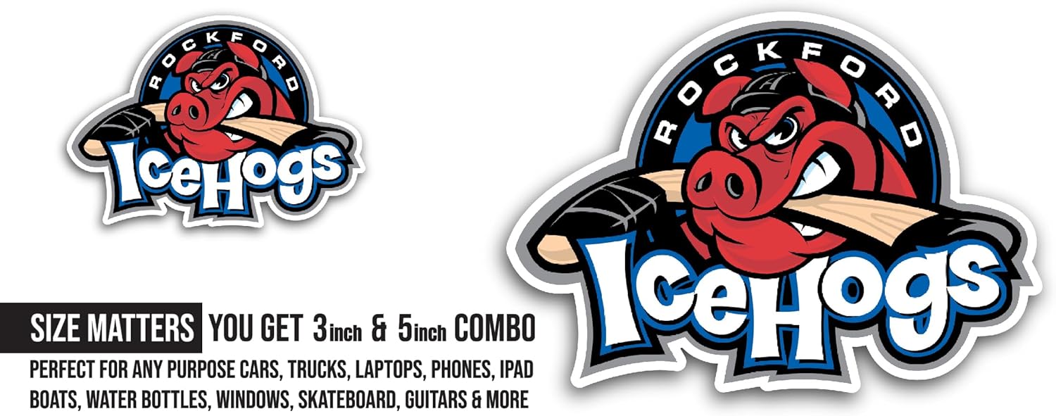 2 (Pieces) 3" and 5" R0ckford Icehogs Sticker, Waterproof Vinyl Decals for Many Purpose Like Cars, Trucks, Laptops, Phones, Windows and More