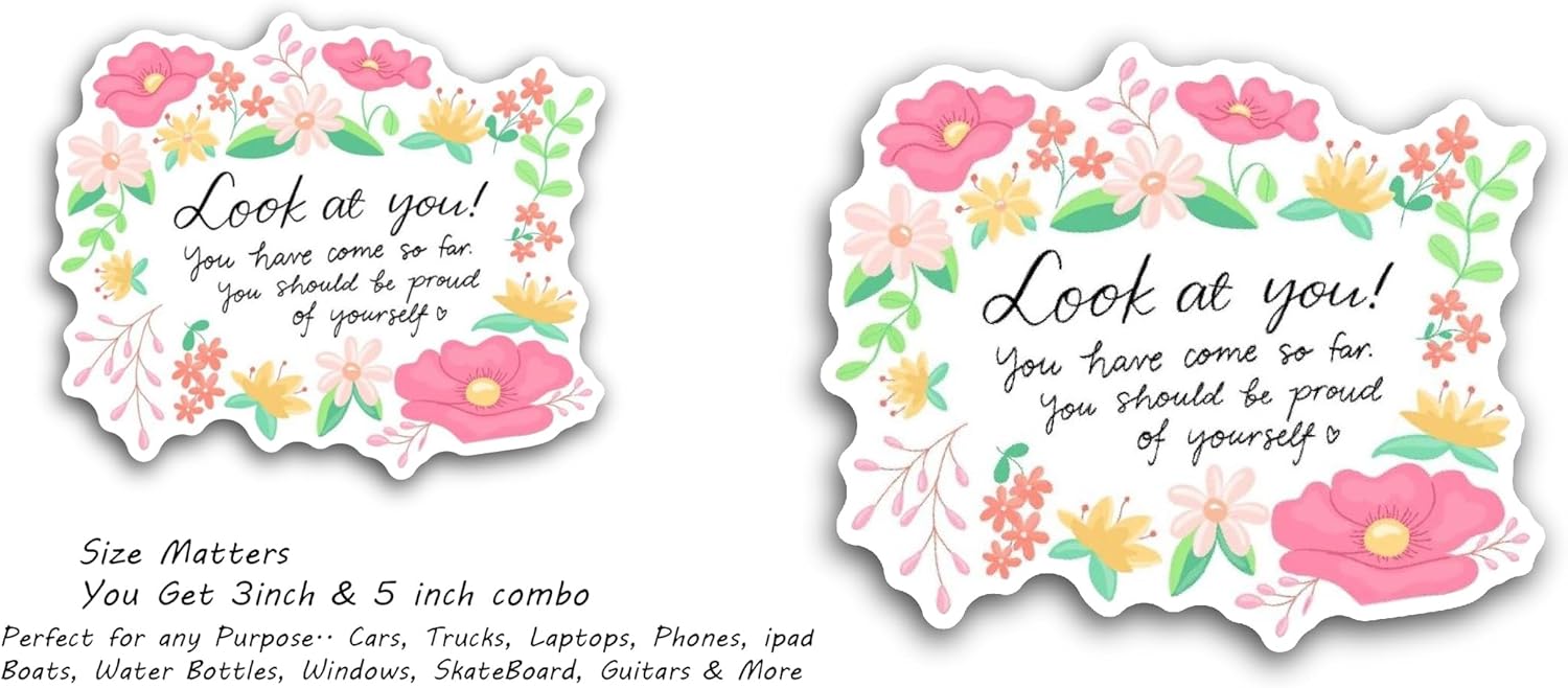 2 (Pieces) 3" and 5"Look At You text Sticker, Waterproof Vinyl Decals for Many Purpose Like Cars, Trucks, Laptops, Phones, Windows and More