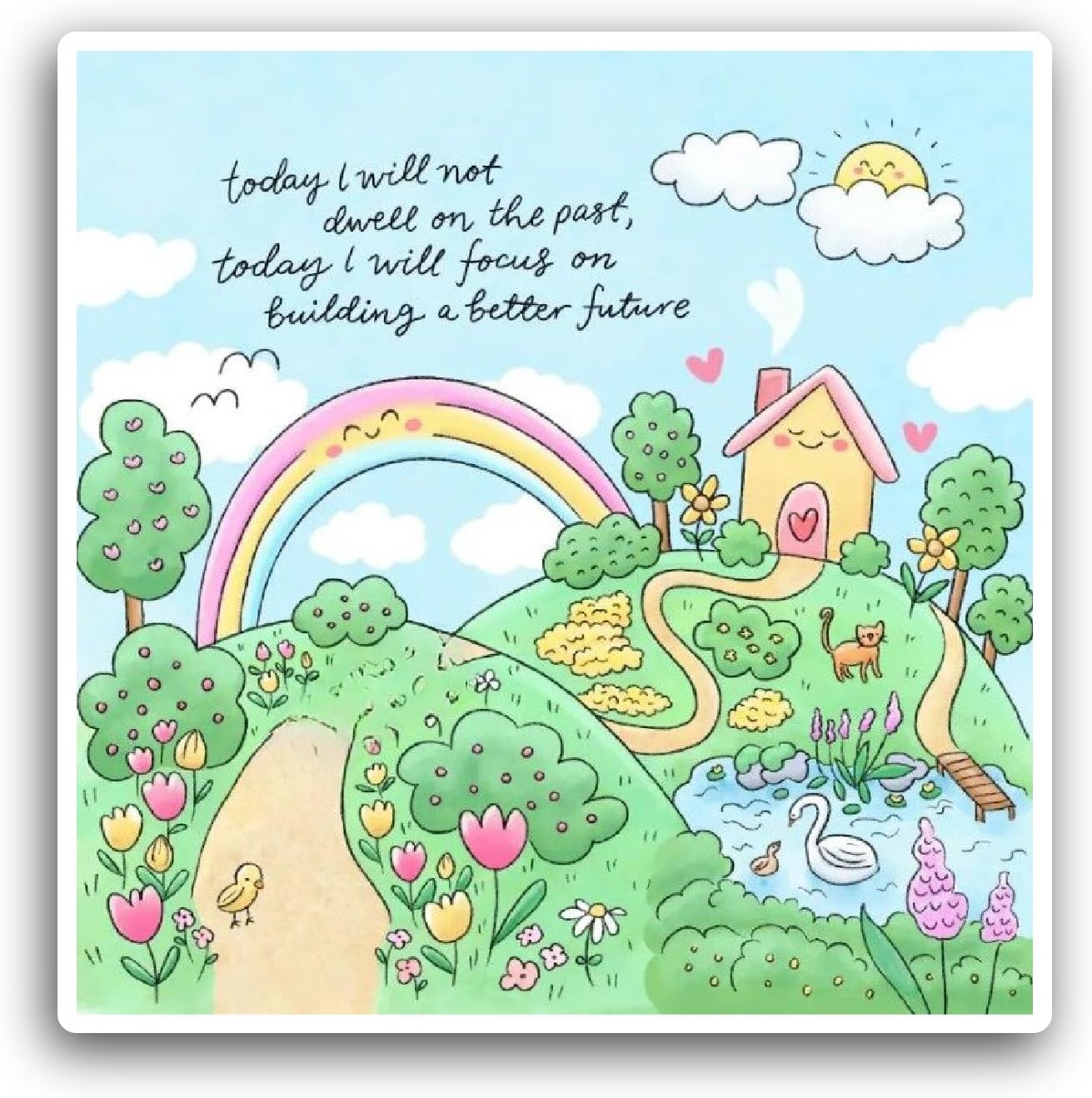 2 (Pieces) 3" and 5" Rainbow and Flowers Sticker, Waterproof Vinyl Decals for Many Purpose Like Cars, Trucks, Laptops, Phones, Windows and More