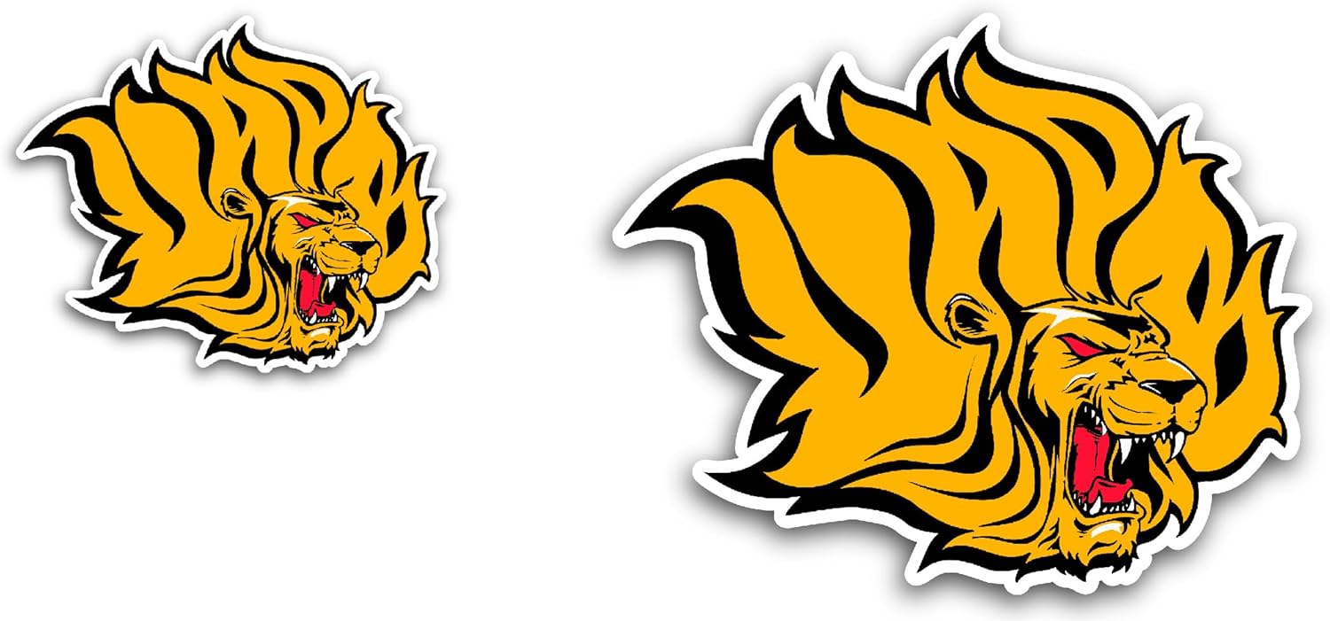2 (Pieces) 3" and 5" Roaring Yellow Lion Sticker, Waterproof Vinyl Decals for Many Purpose Like Cars, Trucks, Laptops, Phones, Windows and More