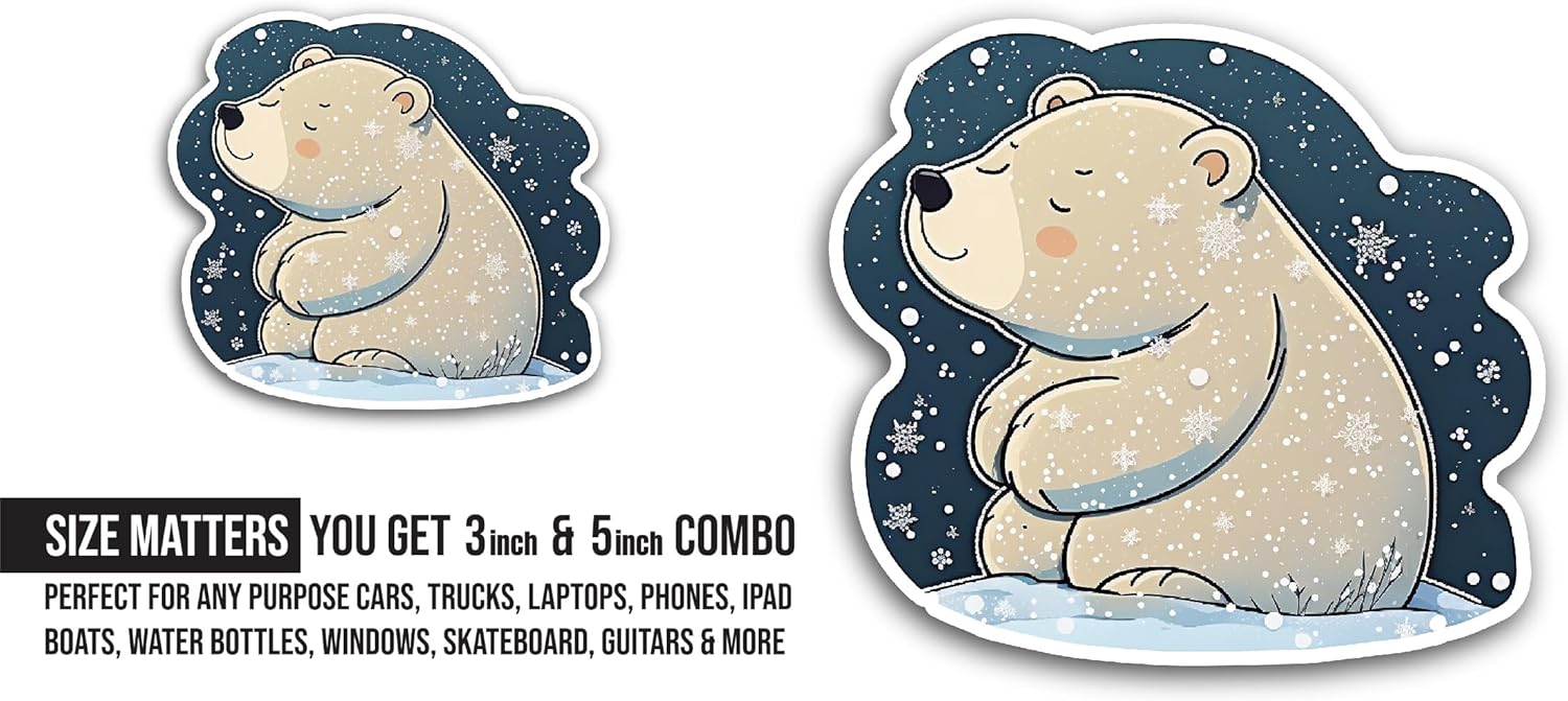 2 (Pieces) 3" and 5" Polar Bear Sticker, Waterproof Vinyl Decals for Many Purpose Like Cars, Trucks, Laptops, Phones, Windows and More