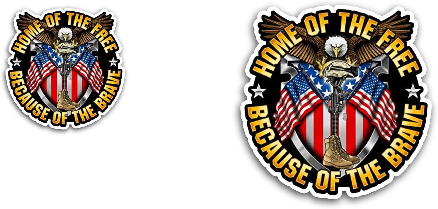 2 (Pieces) 3" and 5" Home of The Free Text Sticker, Waterproof Vinyl Decals for Many Purpose Like Cars, Trucks, Laptops, Phones, Windows and More