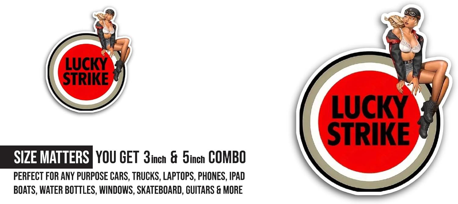 2 (Pieces) 3" and 5" Lucky Strike Text Sticker, Waterproof Vinyl Decals for Many Purpose Like Cars, Trucks, Laptops, Phones, Windows and More