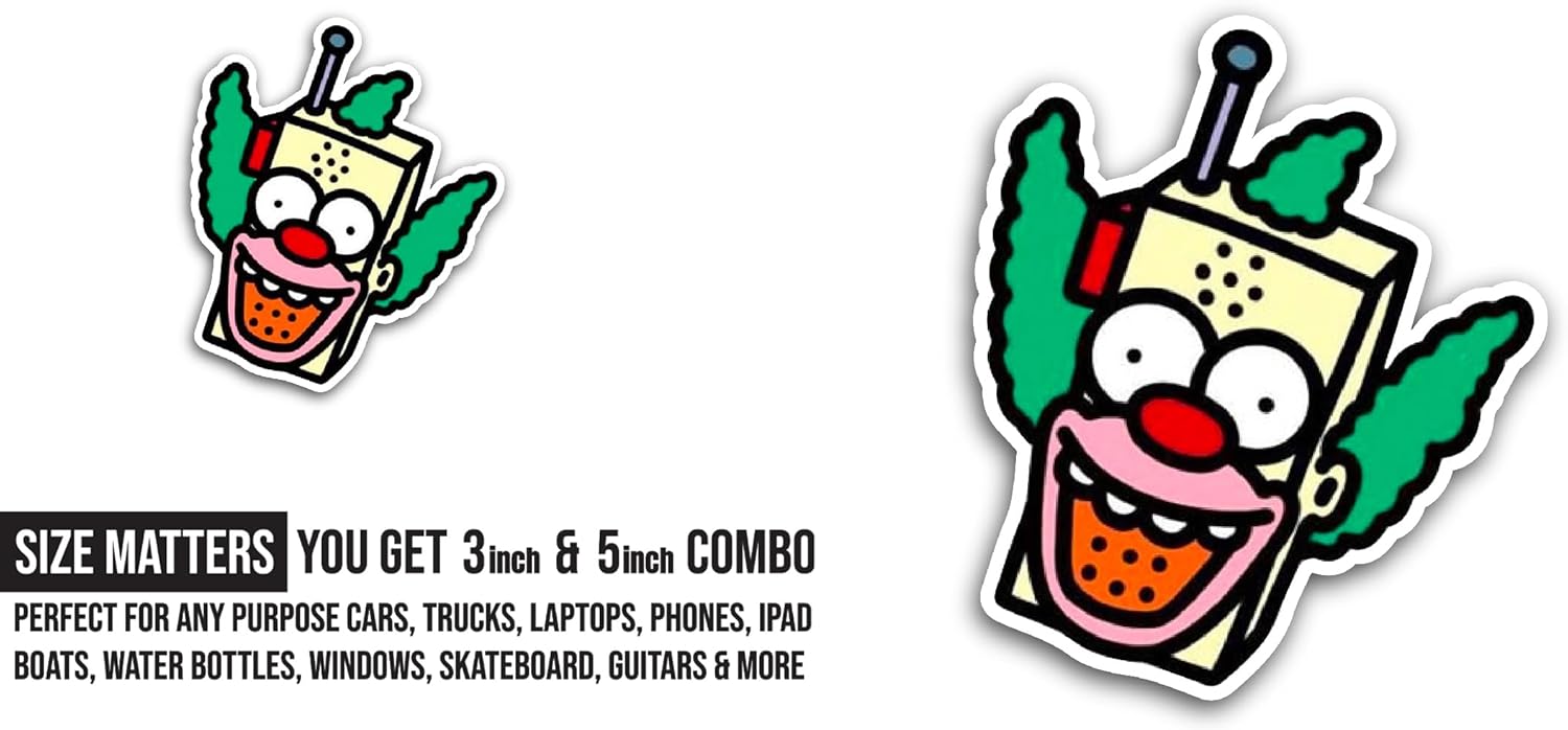 2 (Pieces) 3" and 5" Cartoon Clown Sticker, Waterproof Vinyl Decals for Many Purpose Like Cars, Trucks, Laptops, Phones, Windows and More