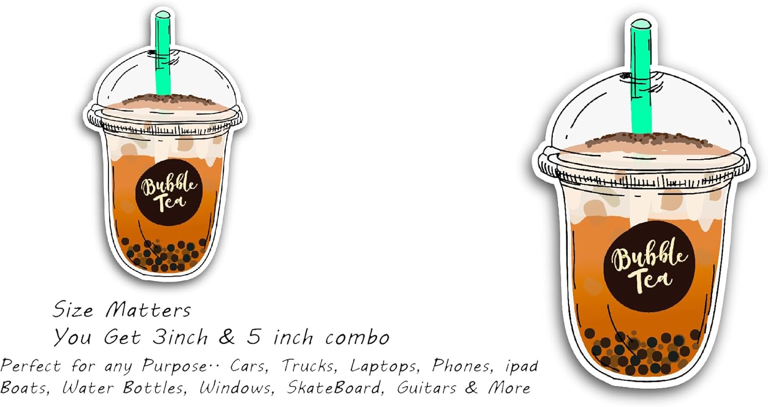 2 (Pieces) 3" and 5" Bubble Tea Sticker, Waterproof Vinyl Decals for Many Purpose Like Cars, Trucks, Laptops, Phones, Windows and More