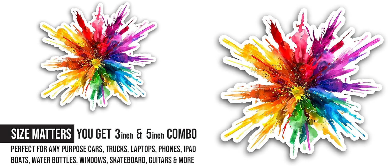 2 (Pieces) 3" and 5" Colorful Paint Art Sticker, Waterproof Vinyl Decals for Many Purpose Like Cars, Trucks, Laptops, Phones, Windows and More