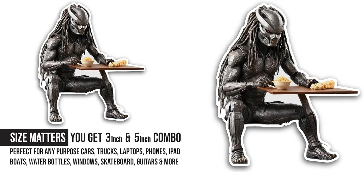 2 (Pieces) 3" and 5" Cartoon Character Eating Sticker, Waterproof Vinyl Decals for Many Purpose Like Cars, Trucks, Laptops, Phones, Windows and More