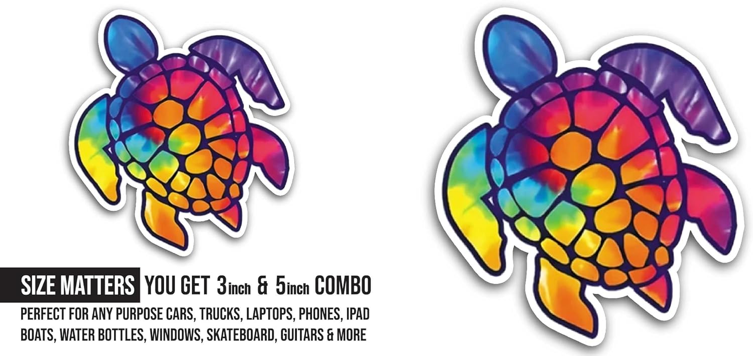2 (Pieces) 3" and 5" Colorful Sea Turtle Sticker, Waterproof Vinyl Decals for Many Purpose Like Cars, Trucks, Laptops, Phones, Windows and More