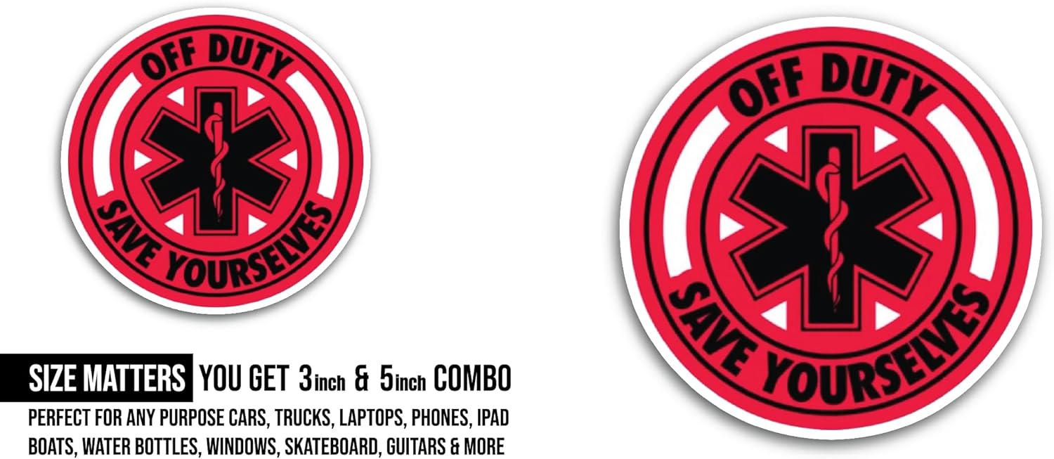 2 (Pieces) 3" and 5" Off Duty Sticker, Waterproof Vinyl Decals for Many Purpose Like Cars, Trucks, Laptops, Phones, Windows and More