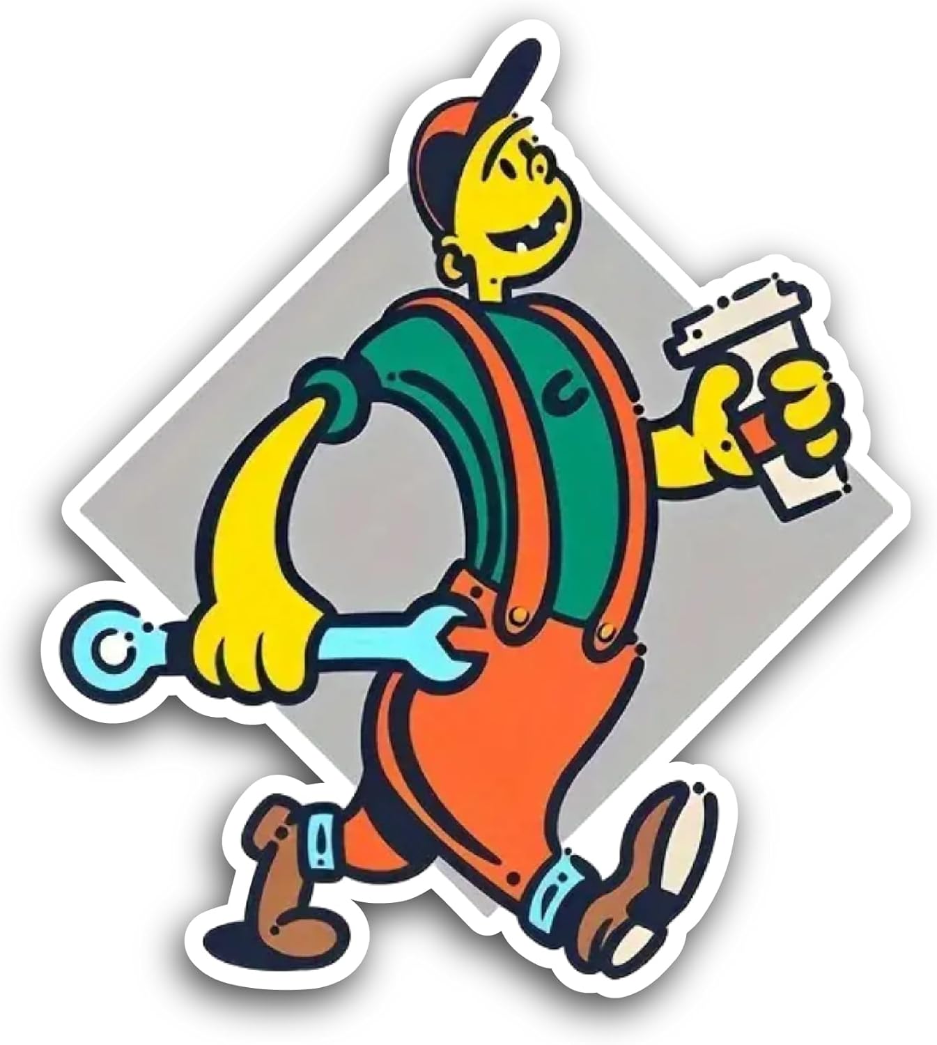 2 (Pieces) 3" and 5" Cartoon Mechanic Sticker, Waterproof Vinyl Decals for Many Purpose Like Cars, Trucks, Laptops, Phones, Windows and More