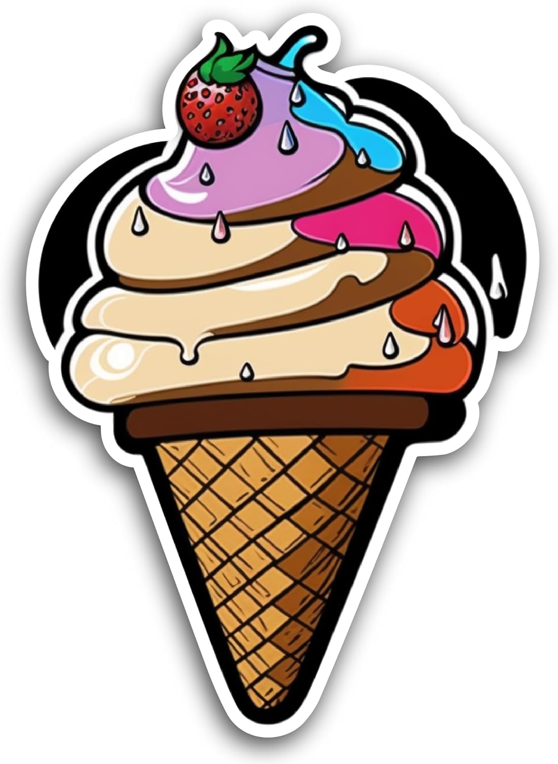 2 (Pieces) 3" and 5" Ice Cream with Strawberry On Top Sticker, Waterproof Vinyl Decals for Many Purpose Like Cars, Trucks, Laptops, Phones, Windows and More