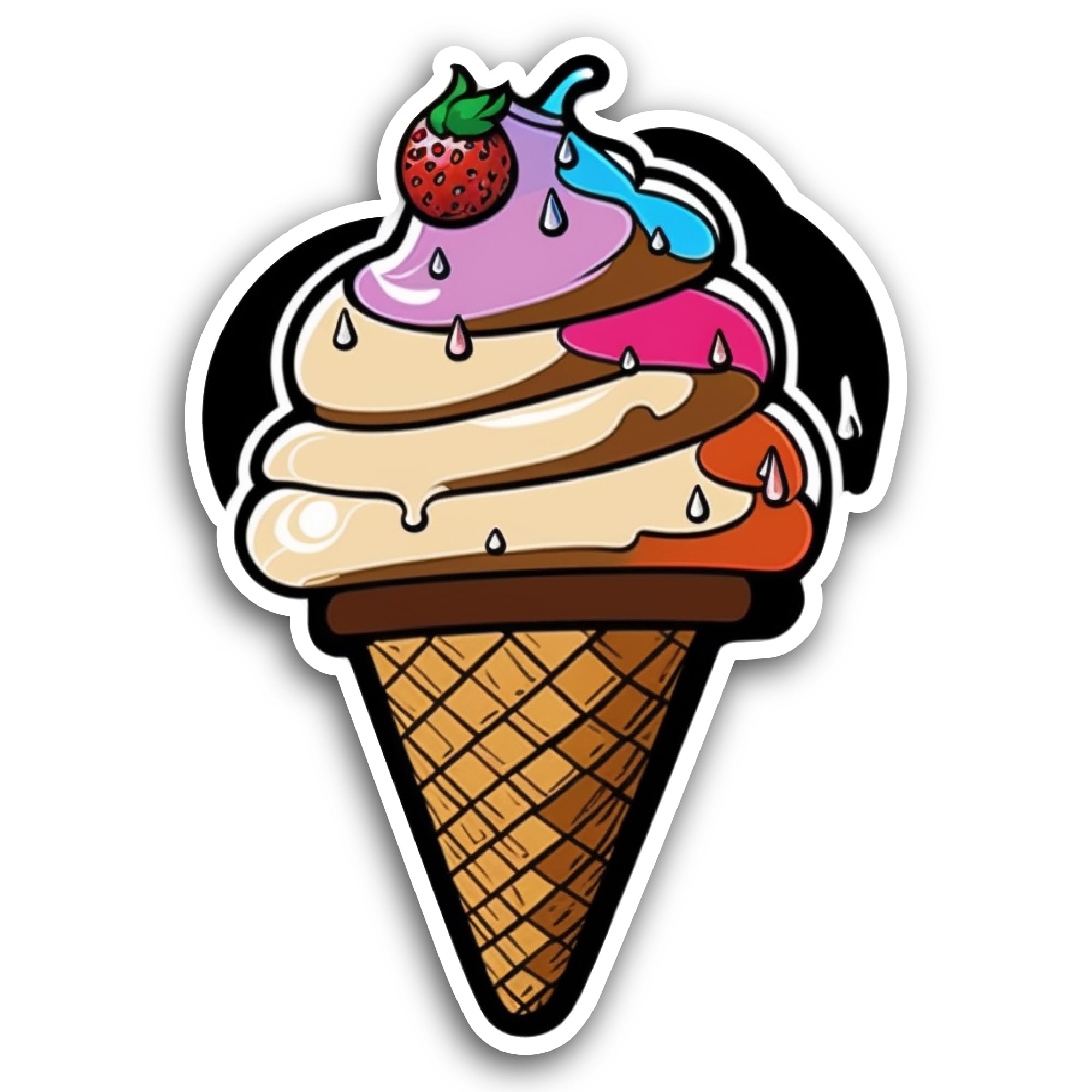 2 (Pieces) 3" and 5" Ice Cream with Strawberry On Top Sticker, Waterproof Vinyl Decals for Many Purp