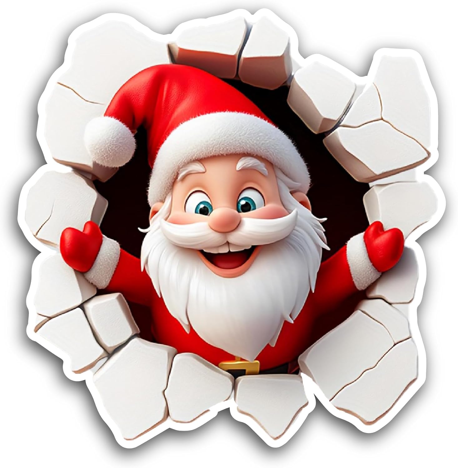 2 (Pieces) 3" and 5" Santa Breaking Through Wall Sticker, Waterproof Vinyl Decals for Many Purpose Like Cars, Trucks, Laptops, Phones, Windows and More