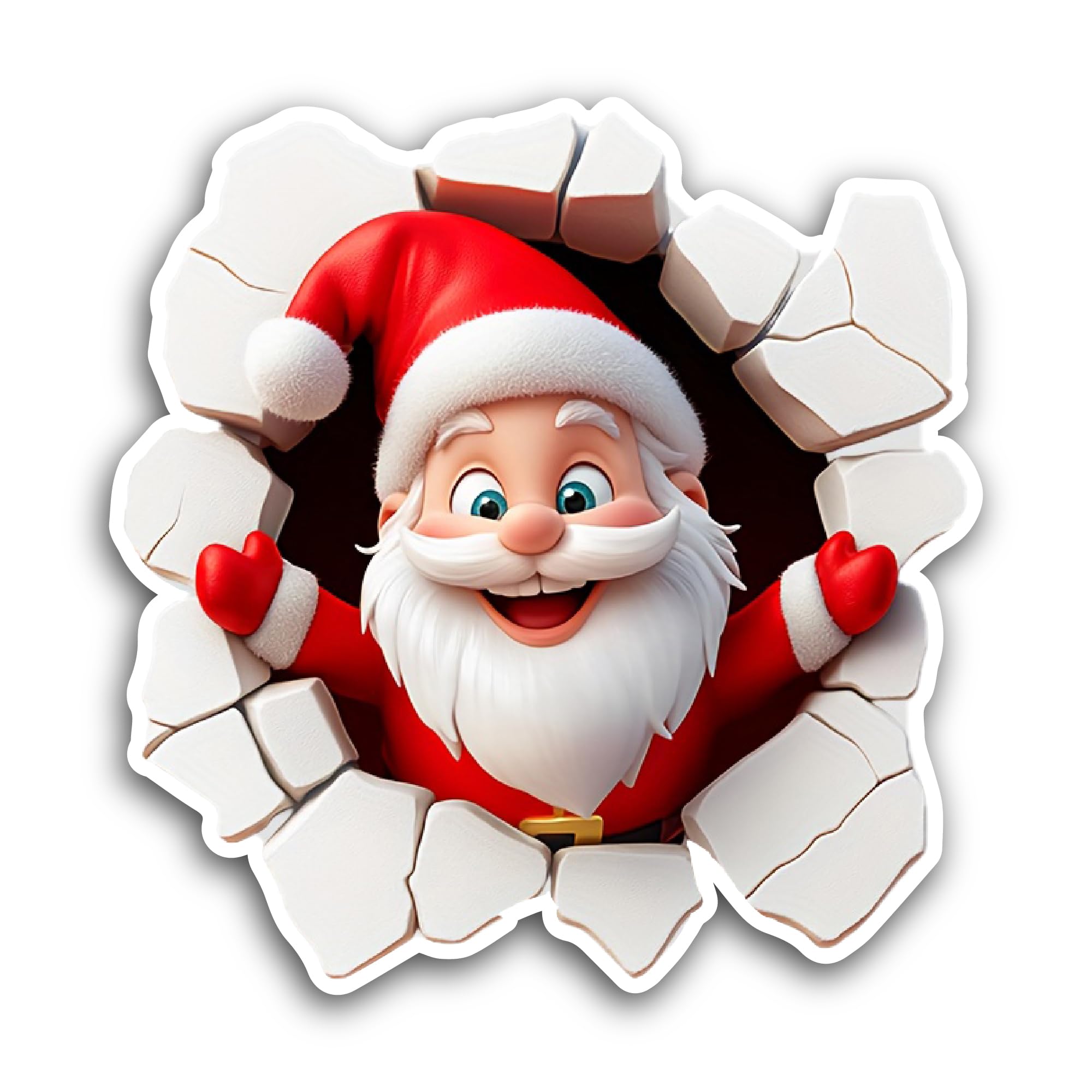 2 (Pieces) 3" and 5" Santa Breaking Through Wall Sticker, Waterproof Vinyl Decals for Many Purpose L