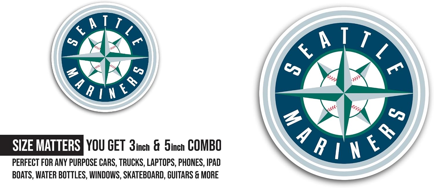 2 (Pieces) 3" and 5" S3attle Mar1ners Logo Sticker, Waterproof Vinyl Decals for Many Purpose Like Cars, Trucks, Laptops, Phones, Windows and More
