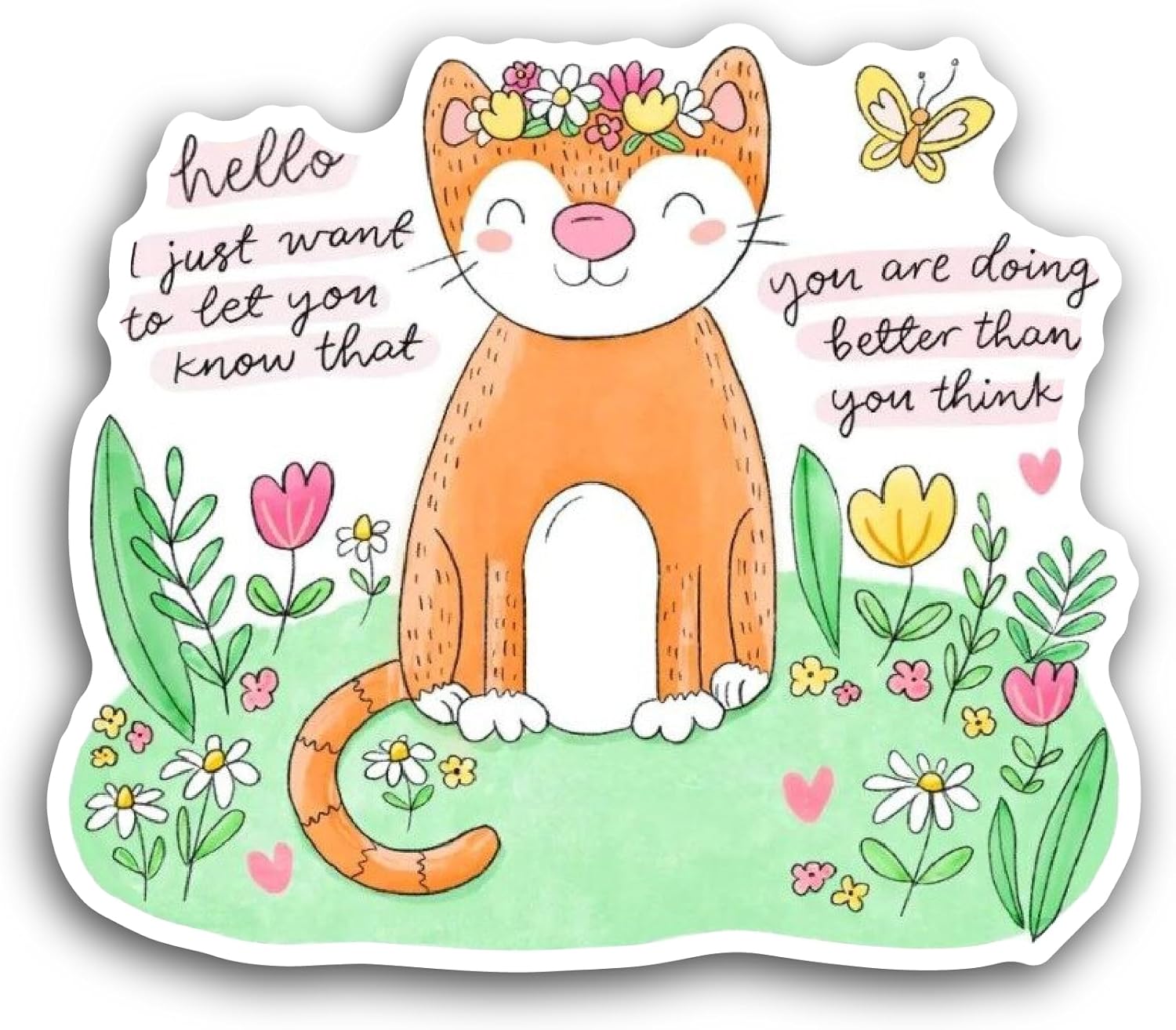 2 (Pieces) 3" and 5" Cute Kitty with Fowers Sticker, Waterproof Vinyl Decals for Many Purpose Like Cars, Trucks, Laptops, Phones, Windows and More