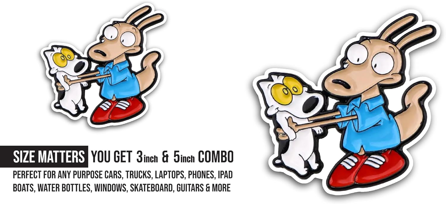 2 (Pieces) 3" and 5" Cartoon Character with Dog Sticker, Waterproof Vinyl Decals for Many Purpose Like Cars, Trucks, Laptops, Phones, Windows and More