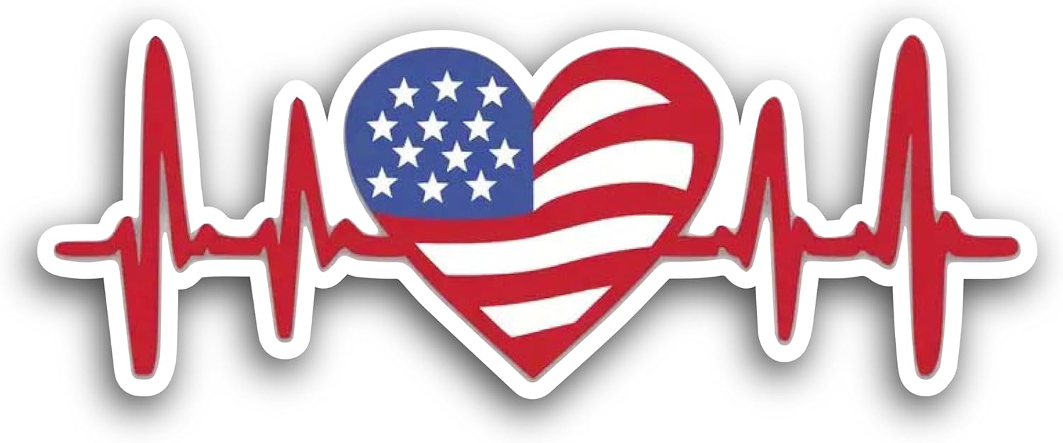 2 (Pieces) 3" and 5" Heart Rate Desing in American Flag Color Decal Sticker, Waterproof Vinyl Decals for Many Purpose Like Cars, Trucks, Laptops, Phones, Windows and More
