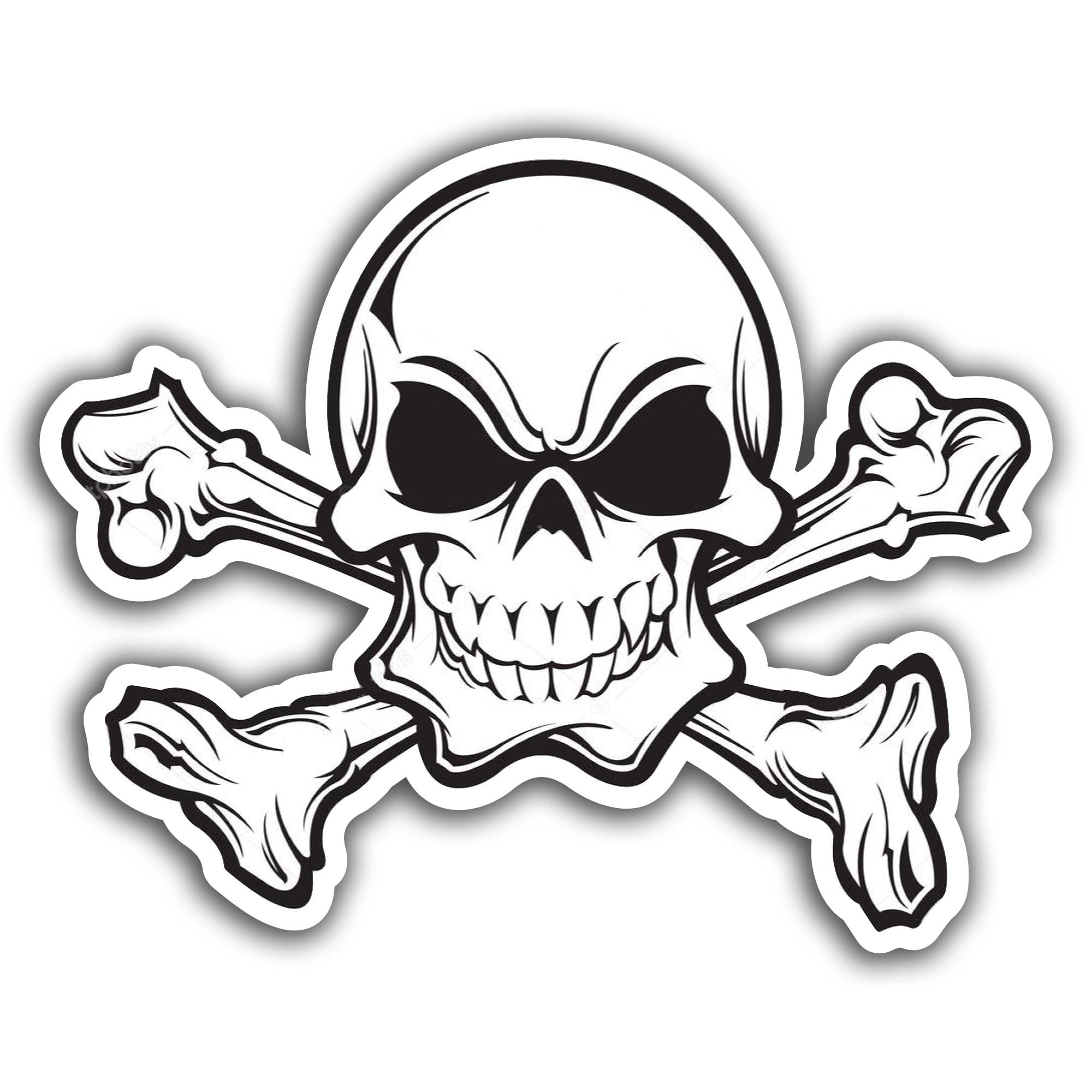 2 (Pieces) 2" and 3" Black and White Head with Eyepatch and Crossed Swords Sticker, Waterproof Vinyl