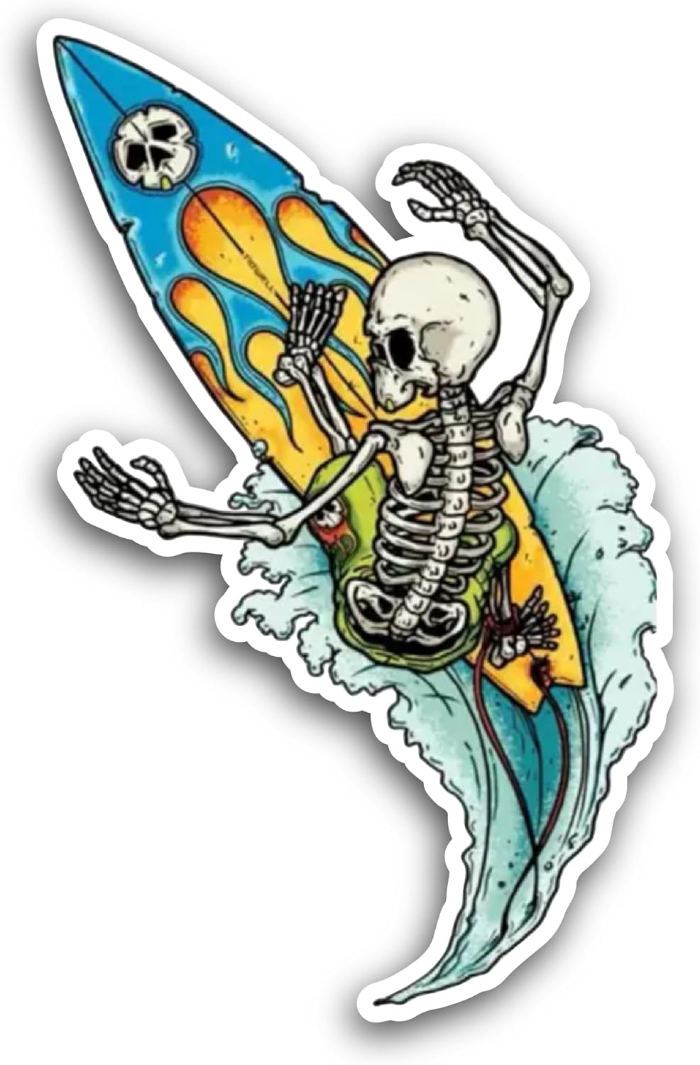 2 (Pieces) 3" and 5" Surfing Skeleton Sticker, Waterproof Vinyl Decals for Many Purpose Like Cars, Trucks, Laptops, Phones, Windows and More
