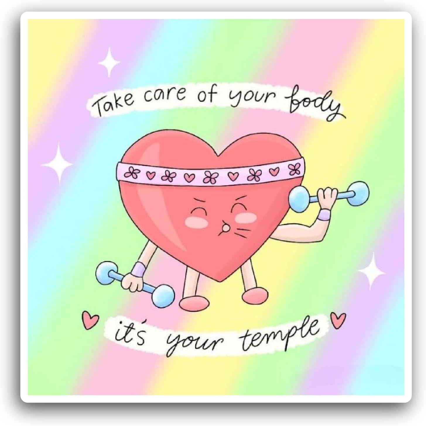 2 (Pieces) 3" and 5" Take Care of Your Body Text with Heart Sticker, Waterproof Vinyl Decals for Many Purpose Like Cars, Trucks, Laptops, Phones, Windows and More