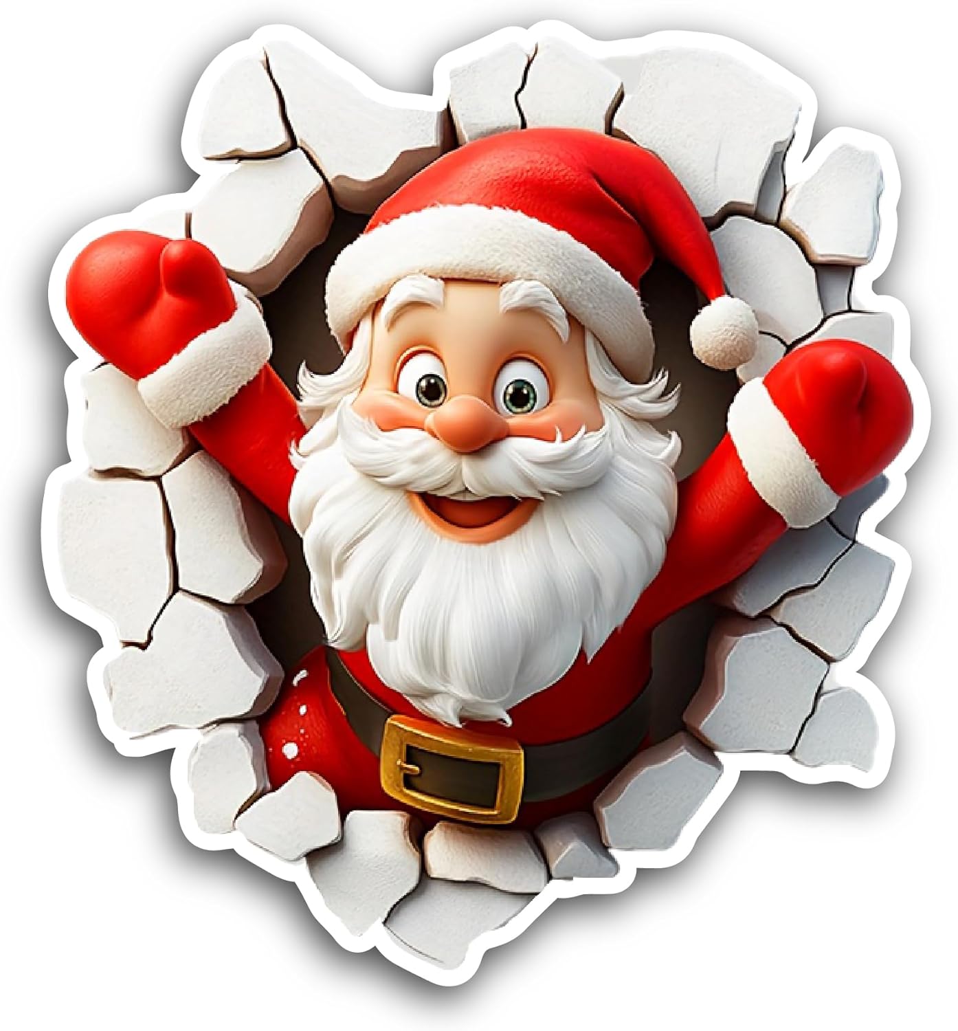 2 (Pieces) 3" and 5" Cartoon Santa Breaking Through Wall Sticker, Waterproof Vinyl Decals for Many Purpose Like Cars, Trucks, Laptops, Phones, Windows and More