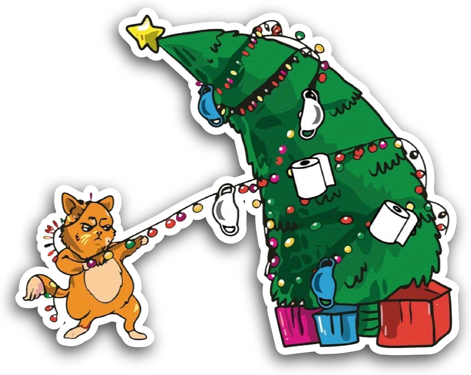 2 (Pieces) 3" and 5" Funny Christmas Cat Sticker, Waterproof Vinyl Decals for Many Purpose Like Cars, Trucks, Laptops, Phones, Windows and More