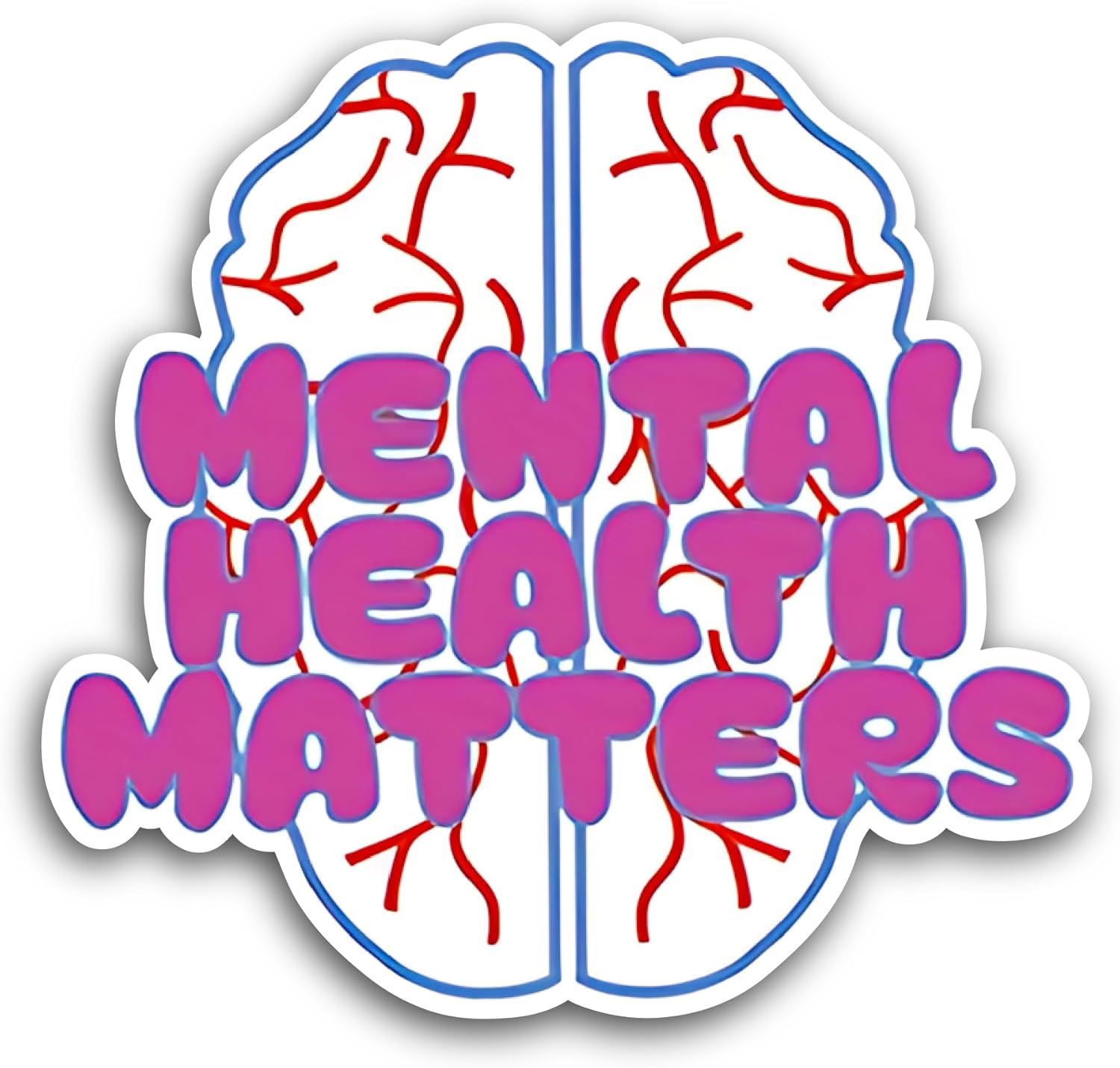 2 (Pieces) 3" and 5" Mental Health Matters Text with Brain Sticker, Waterproof Vinyl Decals for Many Purpose Like Cars, Trucks, Laptops, Phones, Windows and More