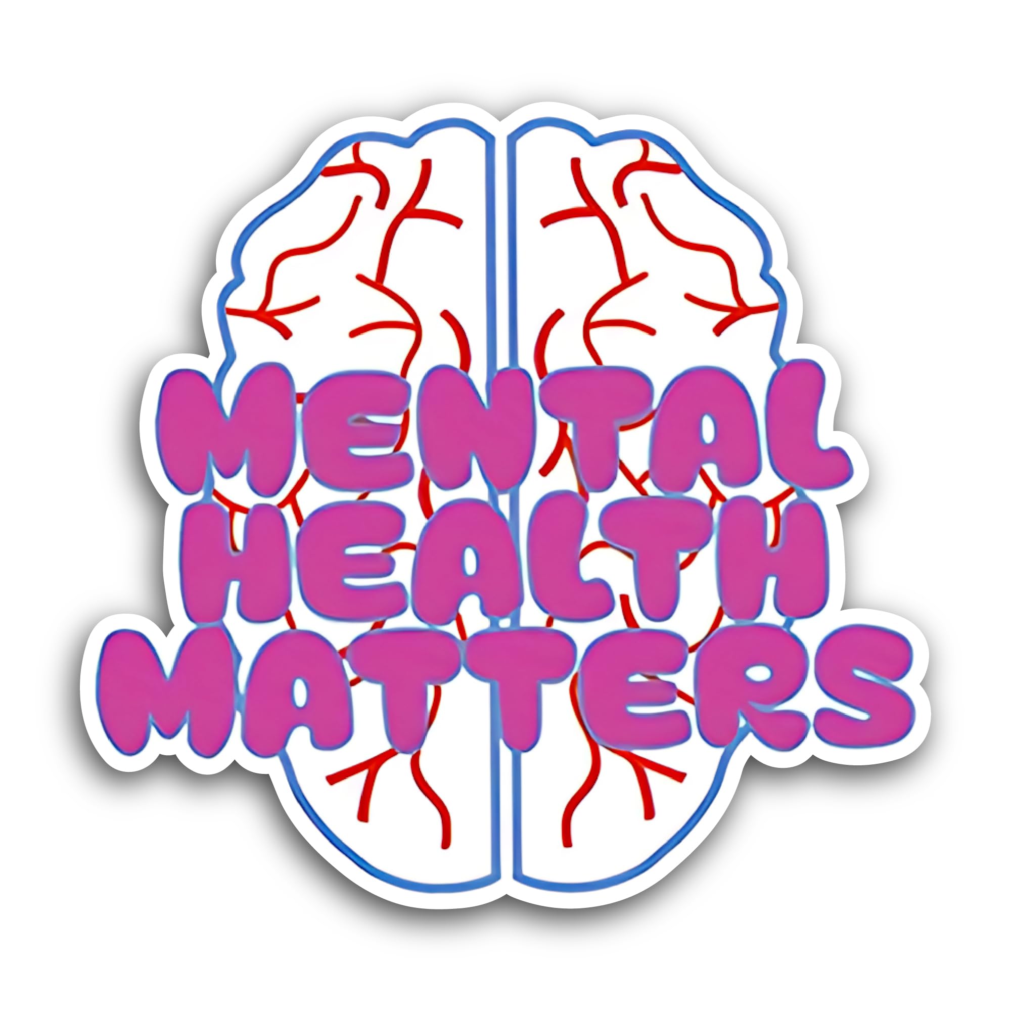 2 (Pieces) 3" and 5" Mental Health Matters Text with Brain Sticker, Waterproof Vinyl Decals for Many