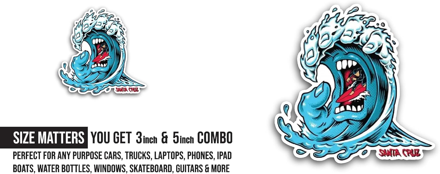 2 (Pieces) 3" and 5" Screaming Wave Sticker, Waterproof Vinyl Decals for Many Purpose Like Cars, Trucks, Laptops, Phones, Windows and More