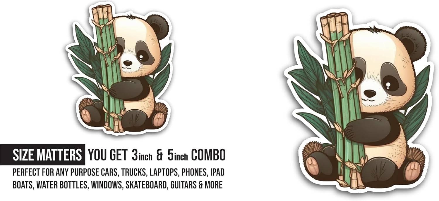 2 (Pieces) 3" and 5" Baby Panda Sticker, Waterproof Vinyl Decals for Many Purpose Like Cars, Trucks, Laptops, Phones, Windows and More