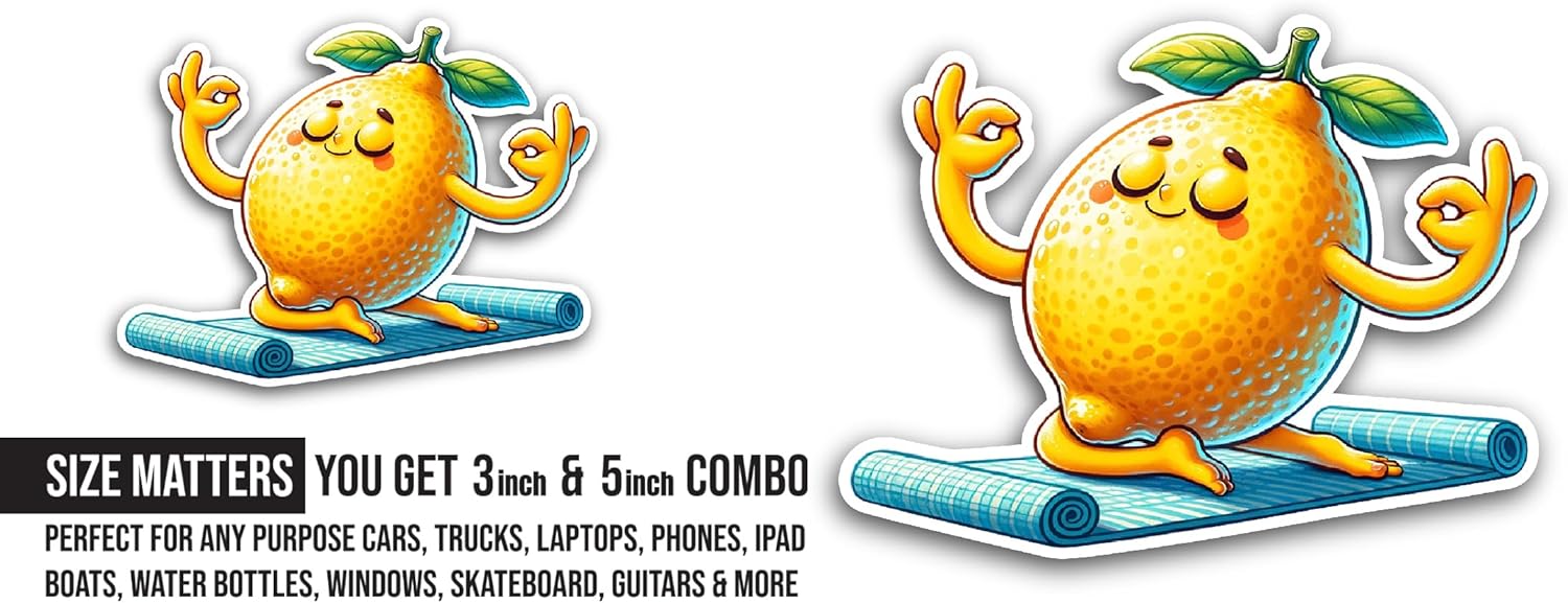 2 (Pieces) 3" and 5" Cartoon Lemon Sticker, Waterproof Vinyl Decals for Many Purpose Like Cars, Trucks, Laptops, Phones, Windows and More