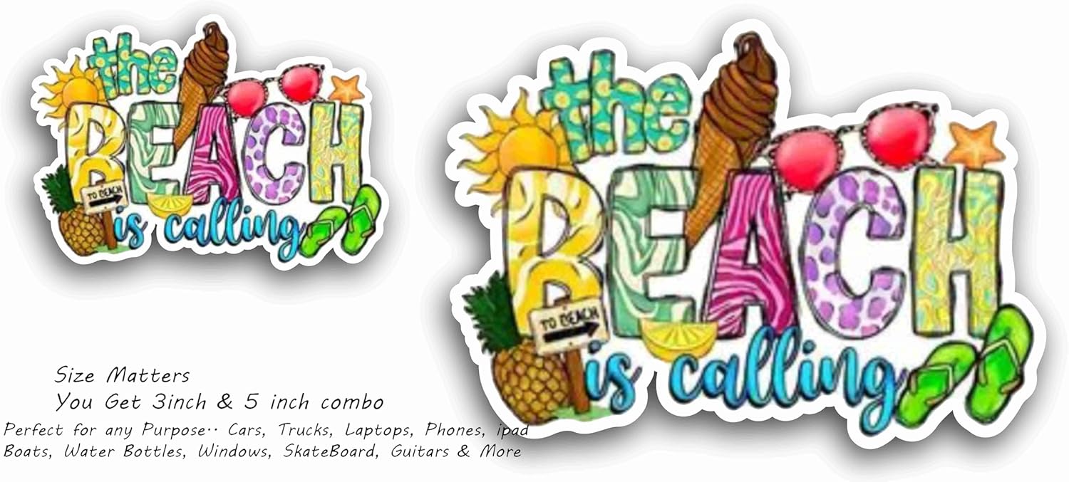 2 (Pieces) 3" and 5" Beach is Calling Decal Sticker, Waterproof Vinyl Decals for Many Purpose Like Cars, Trucks, Laptops, Phones, Windows and More