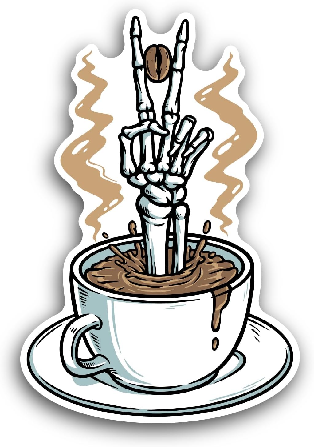 2 (Pieces) 3" and 5" Coffee and Hand Skelton Sticker, Waterproof Vinyl Decals for Many Purpose Like Cars, Trucks, Laptops, Phones, Windows and More