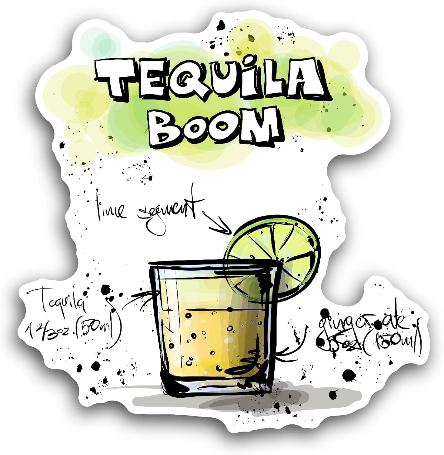 2 (Pieces) 3" and 5" Boom Tequila Cocktail Drink Sticker, Waterproof Vinyl Decals for Many Purpose Like Cars, Trucks, Laptops, Phones, Windows and More