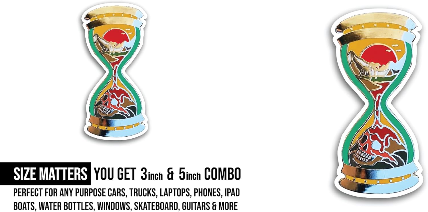 2 (Pieces) 3" and 5" Sands of The Hourglass Sticker, Waterproof Vinyl Decals for Many Purpose Like Cars, Trucks, Laptops, Phones, Windows and More